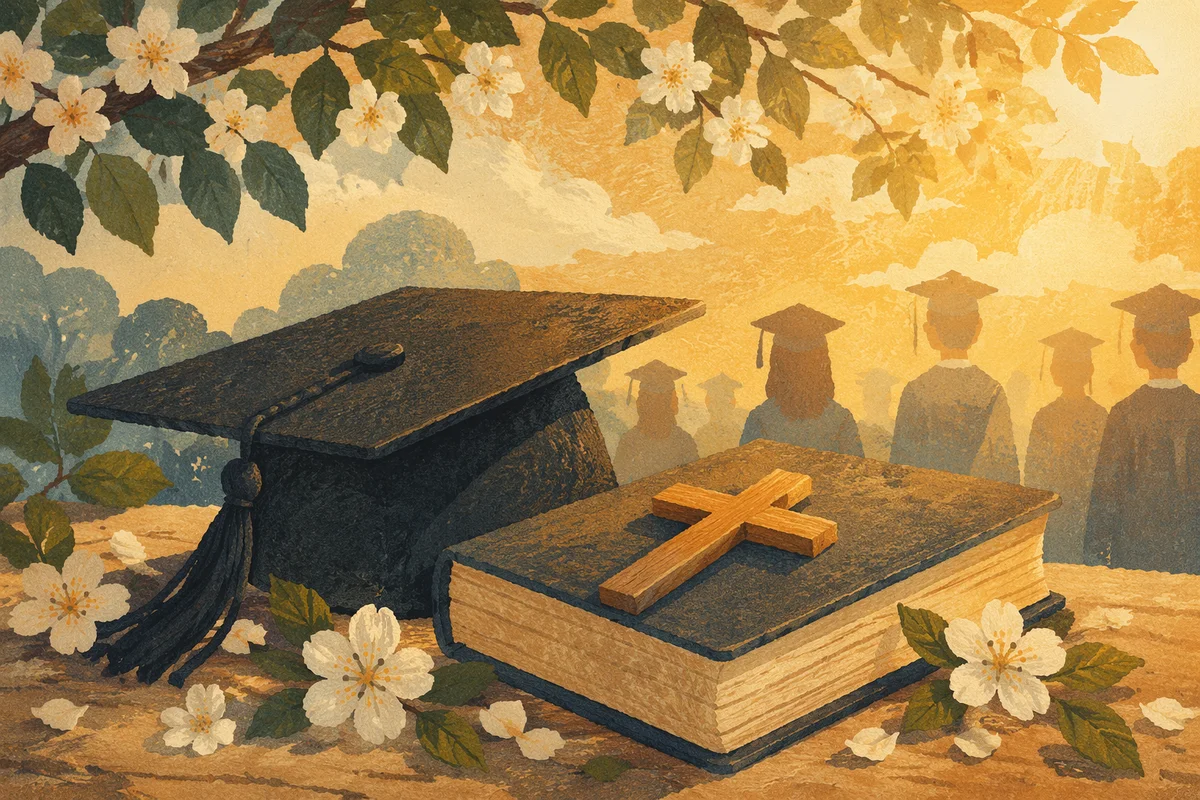 Spring Graduation Cap with Bible and Cross