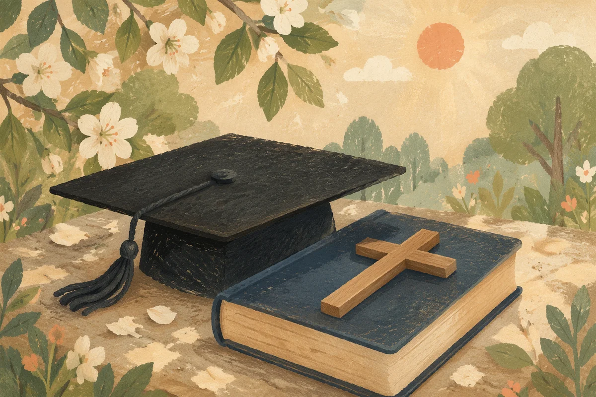 Spring Graduation Cap with Bible and Cross