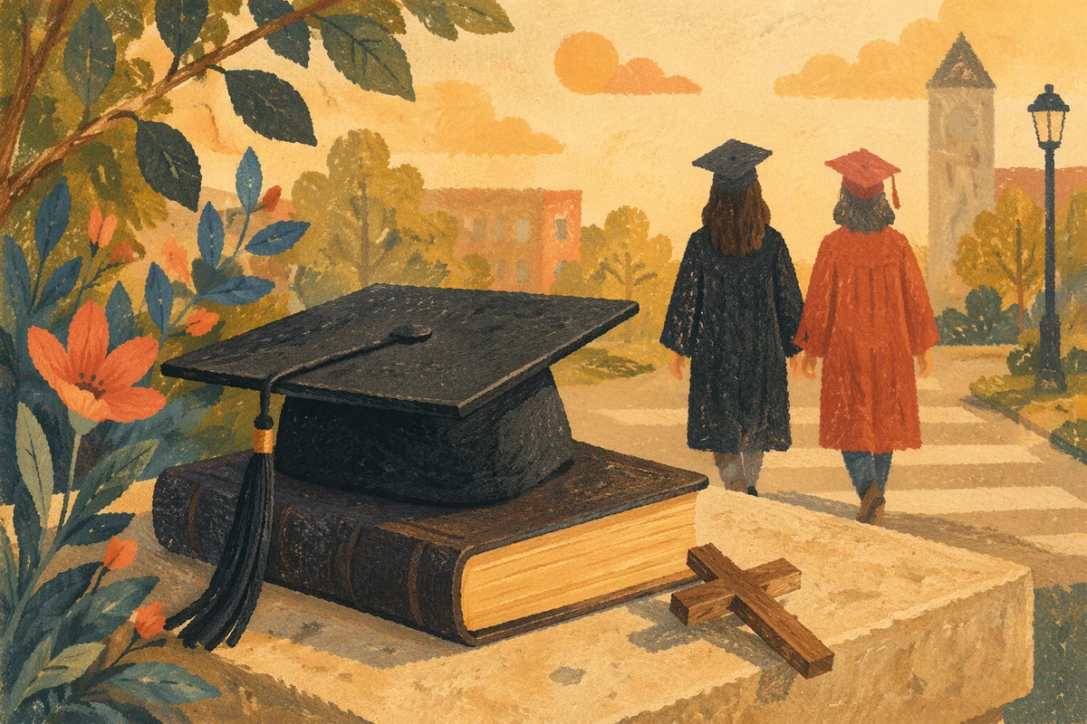 Graduation Cap, Bible, and Cross Still Life