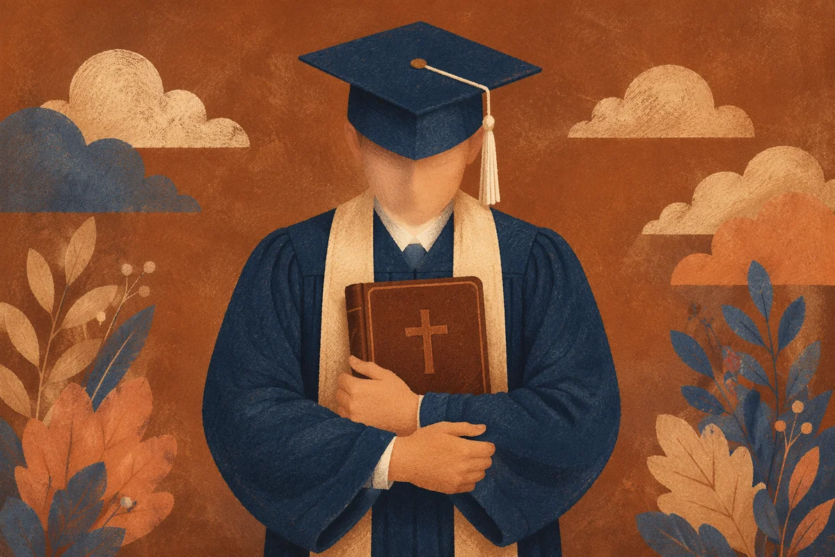 Graduate Holding Bible With Cross Portrait