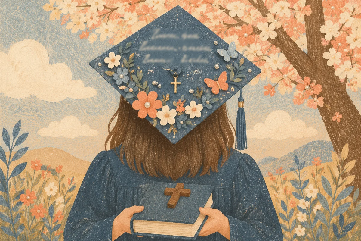 Graduation Cap with Bible and Cross