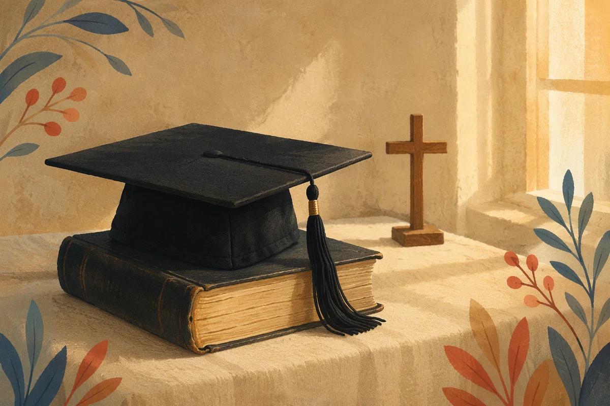 Christian Graduation Cap Bible and Wooden Cross