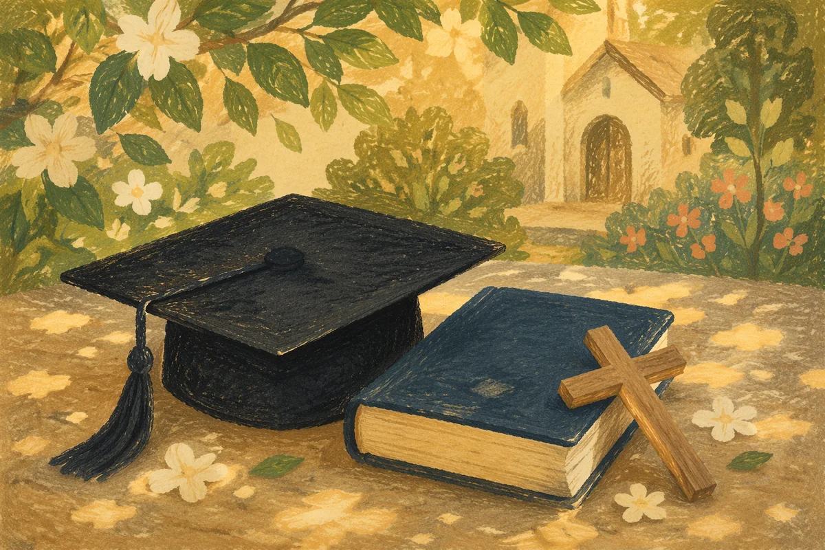 Spring Graduation Cap with Bible and Cross