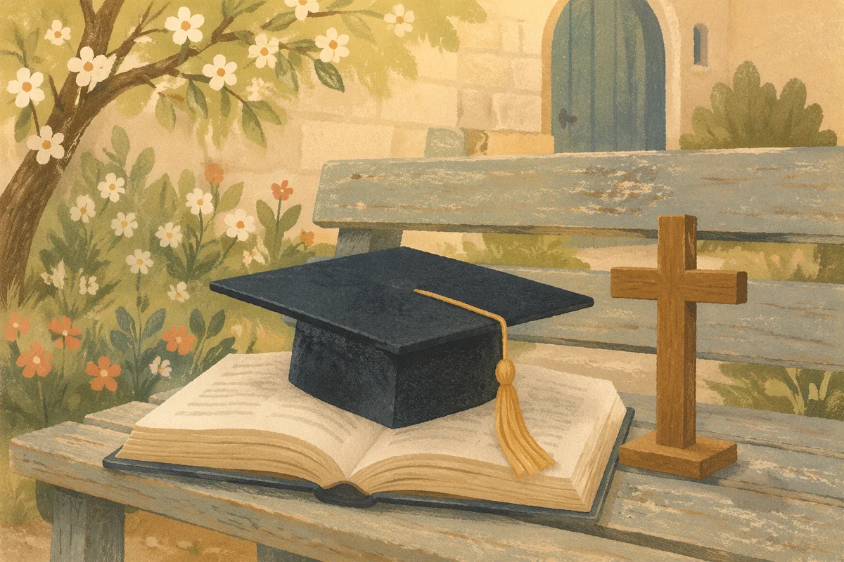 Christian Graduation Cap on Bible with Cross