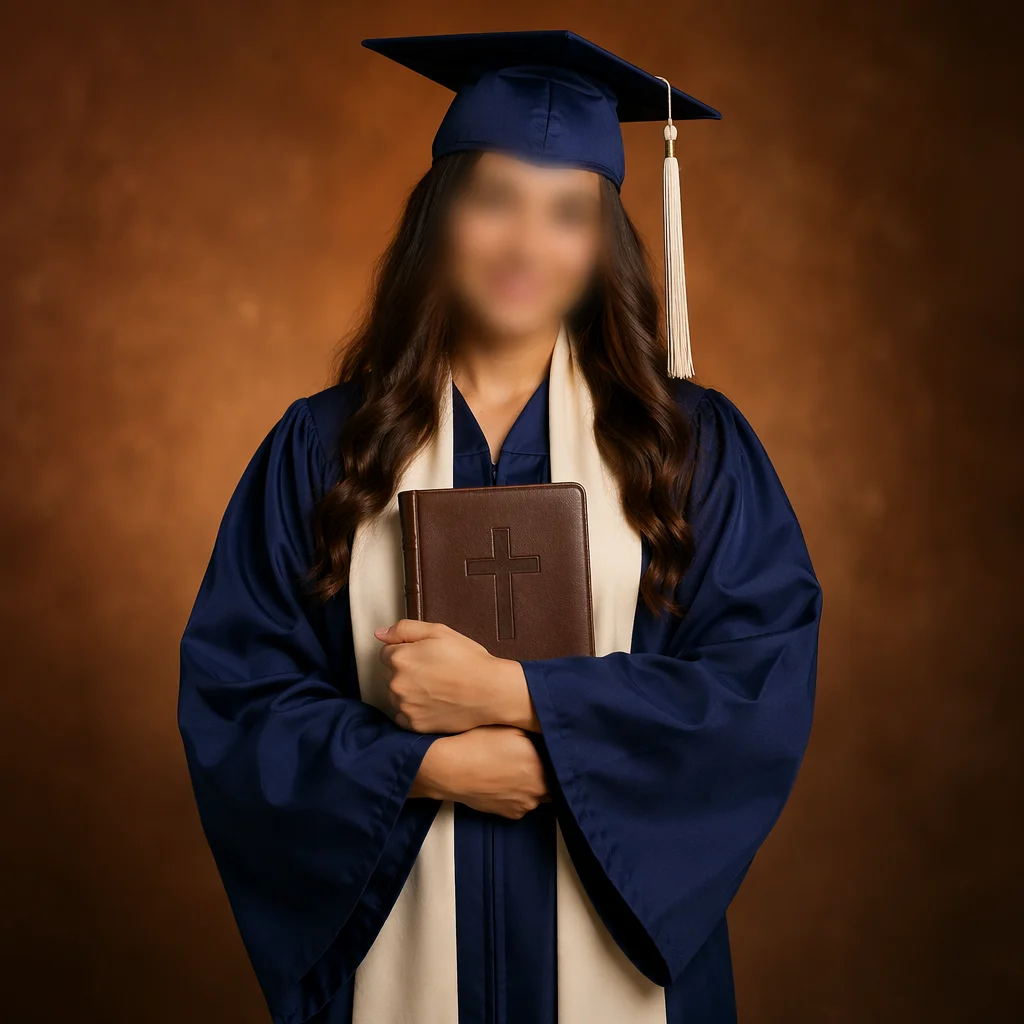 Graduate Holding Bible with Cross Portrait