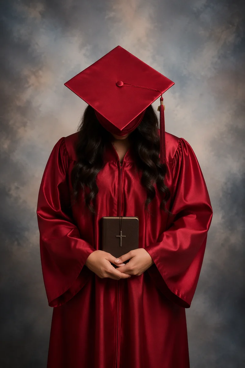 Christian Graduate Holding Bible and Cross