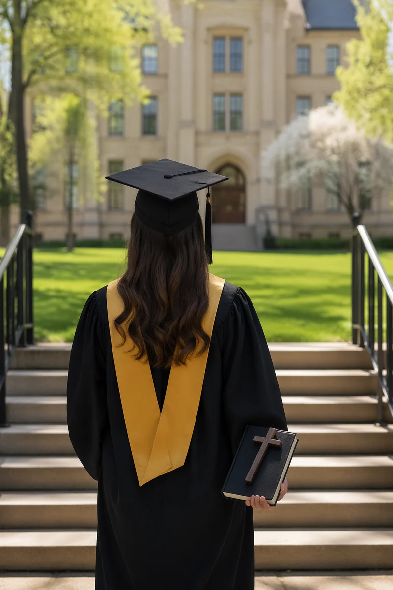 Christian Graduate Holding Bible and Cross