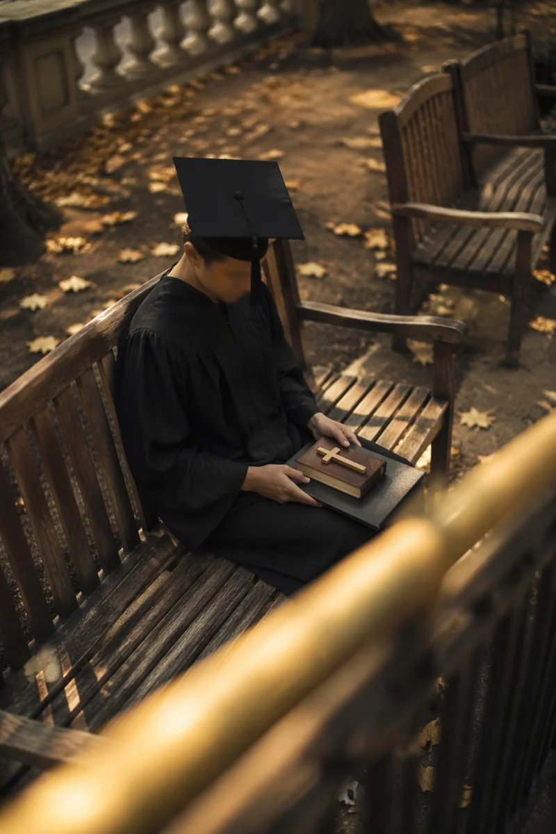 Graduation Cap, Bible, and Cross Reflection