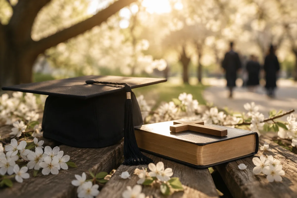 Christian Graduation Cap with Bible and Cross