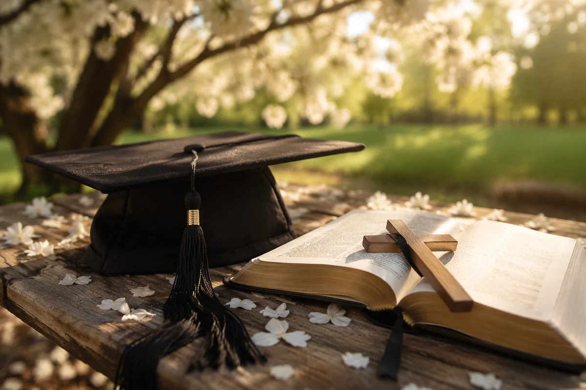 Graduation Cap with Bible and Cross