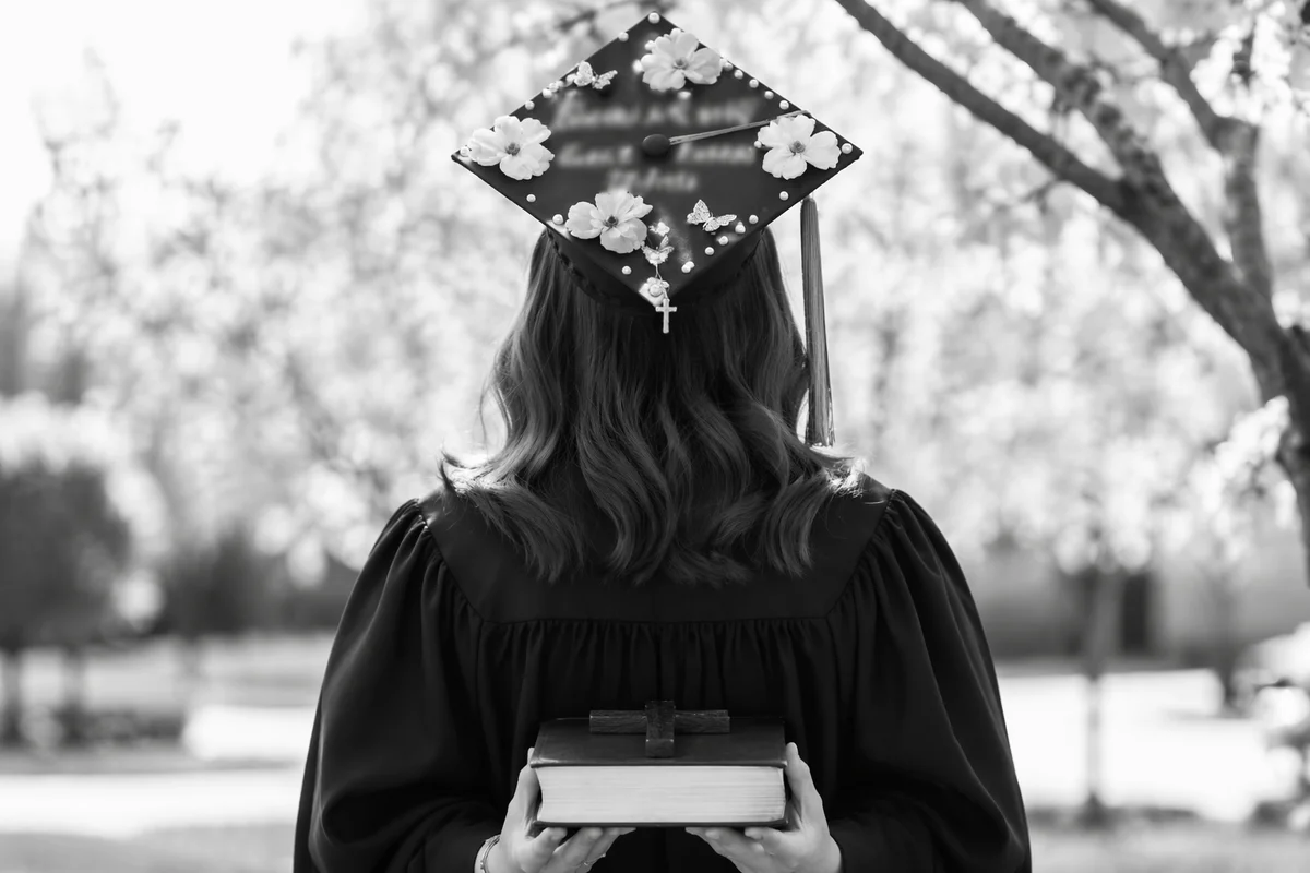 Graduation Cap with Bible and Cross