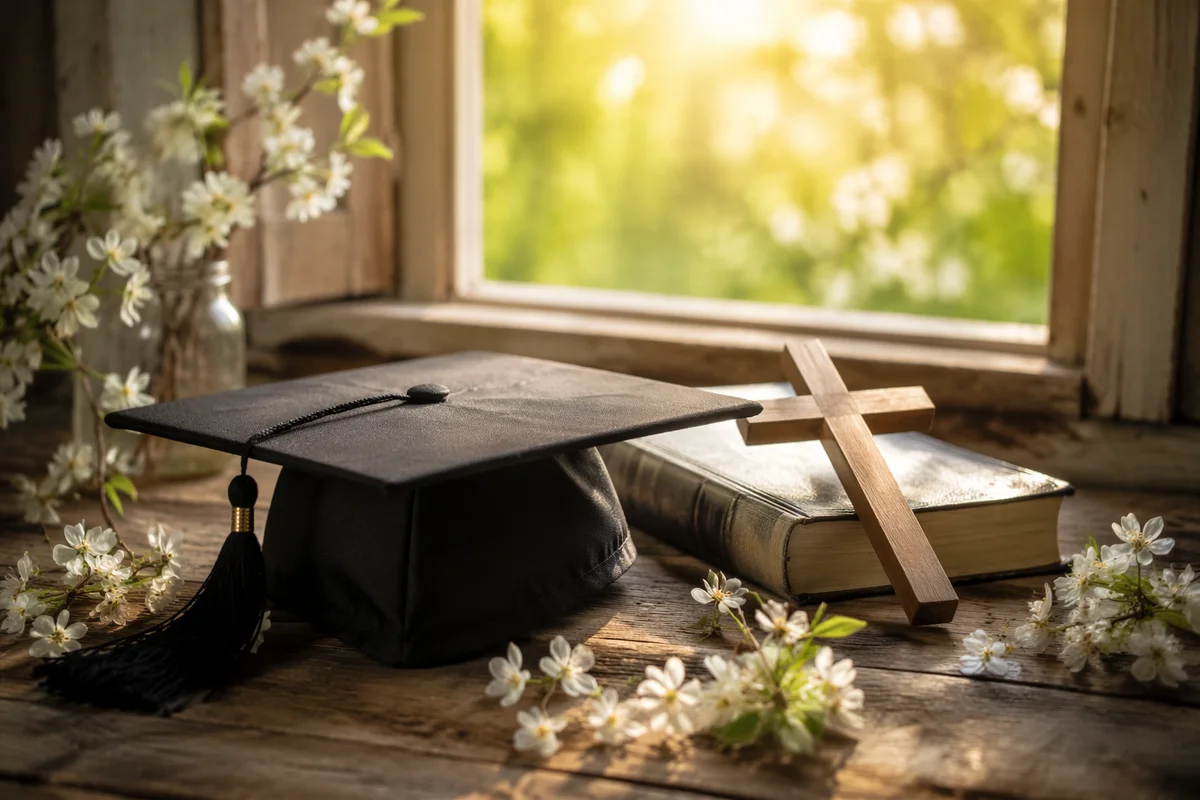 Graduation Cap Bible and Cross Still Life