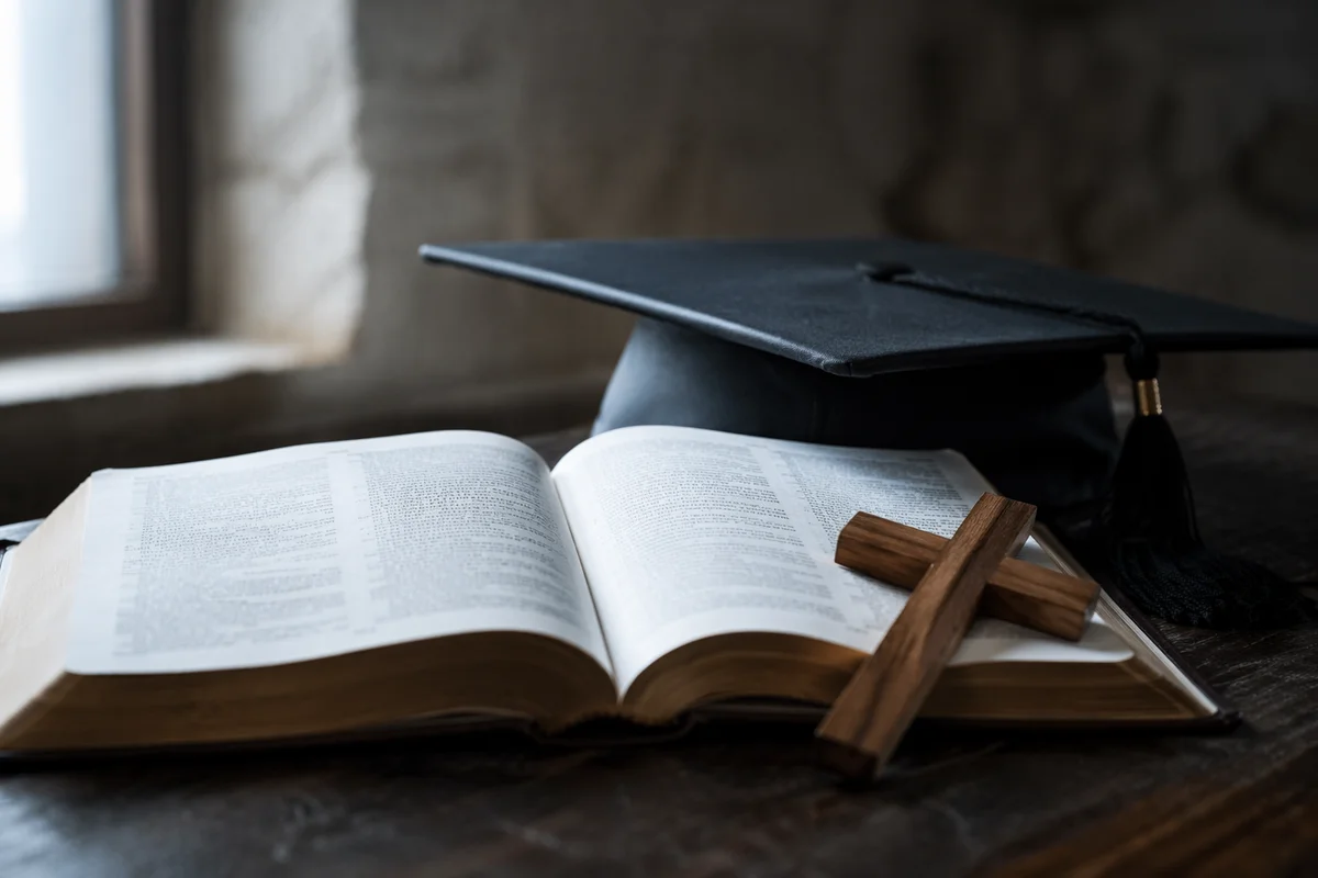 Graduation Cap Bible and Wooden Cross