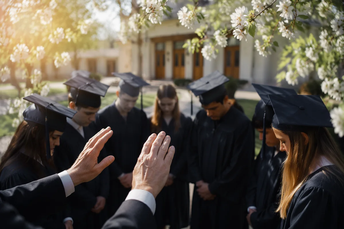 Graduation Sunday Prayer Blessing in Spring Courtyard