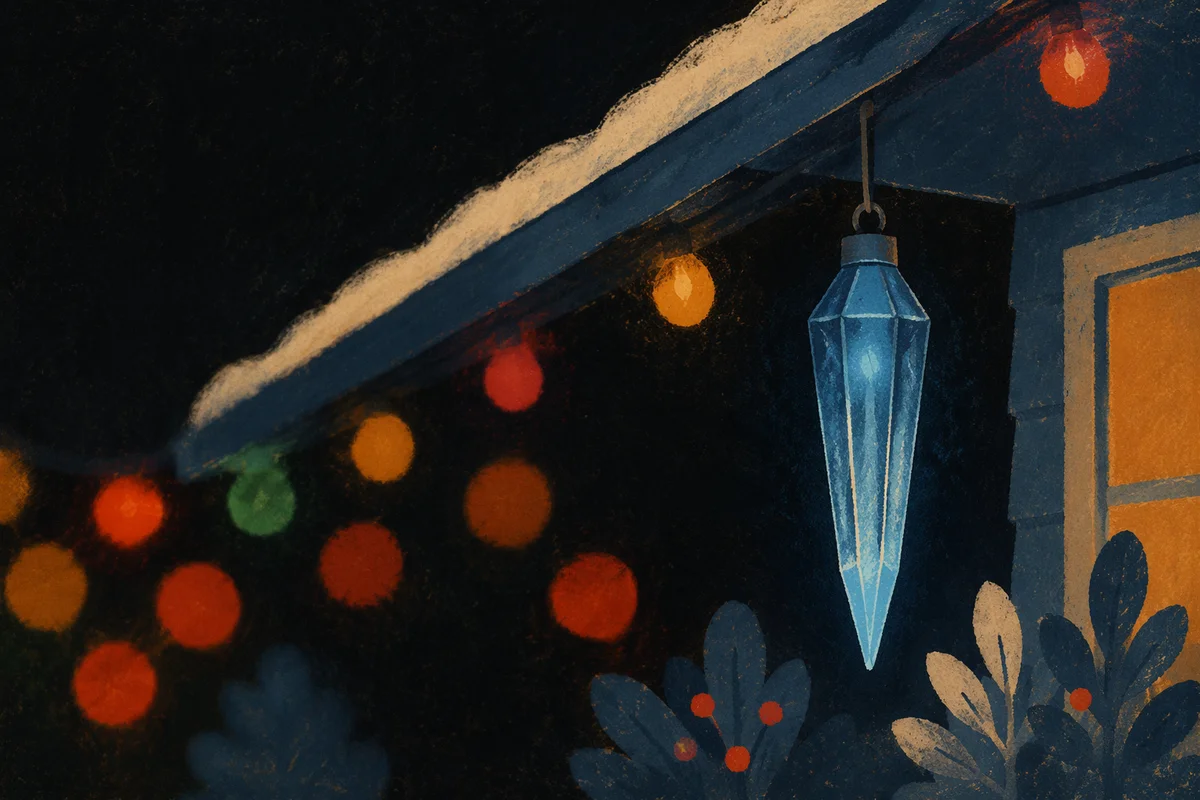 Blue Icicle Light on Christmas Rooftop