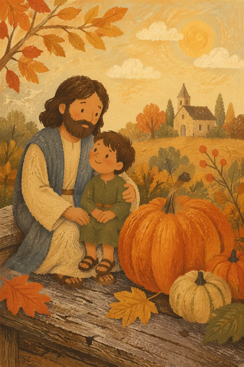 Autumn Pumpkin Harvest Near Country Church