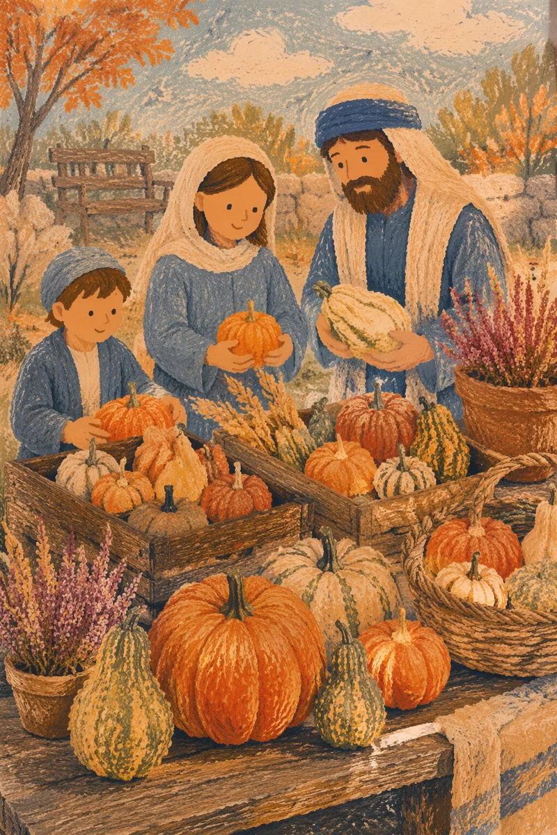Autumn Harvest Pumpkins in Country Churchyard