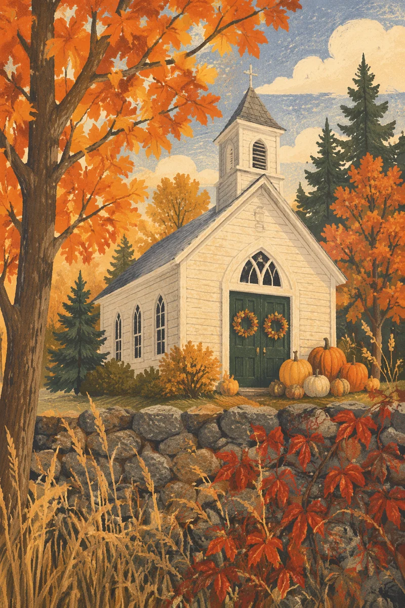 Autumn Harvest Chapel with Pumpkins