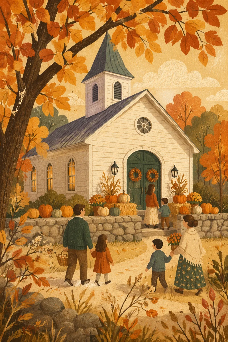 Autumn Harvest Chapel with Pumpkins