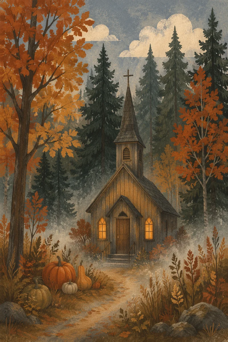 Autumn Harvest Chapel with Pumpkins