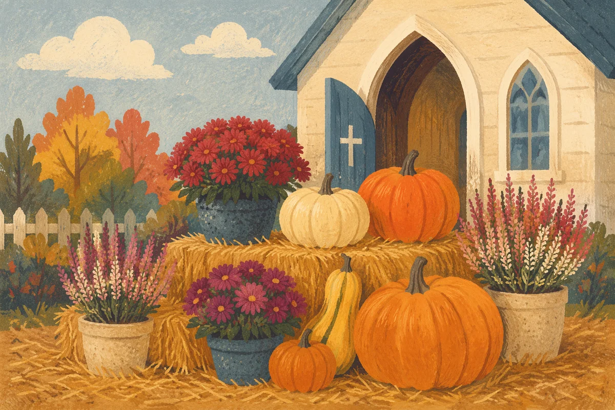 Autumn Harvest Pumpkins at Church Entrance