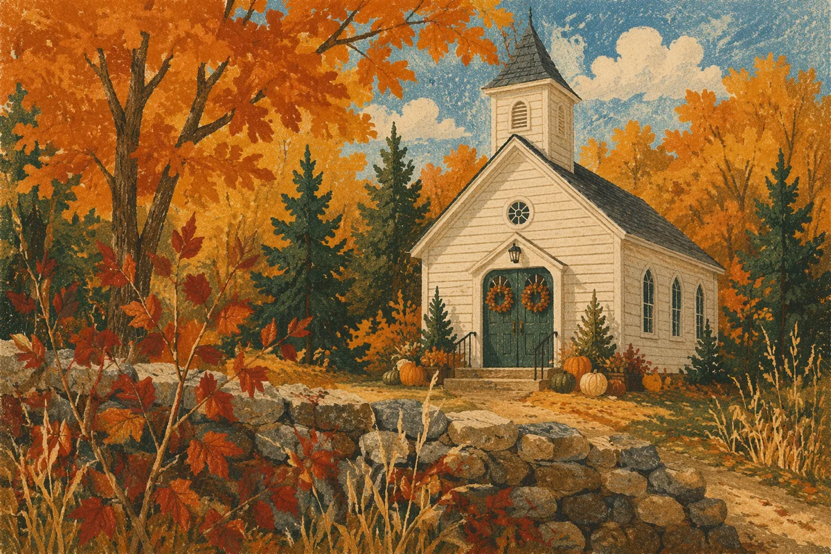 Autumn Harvest Chapel with Pumpkins