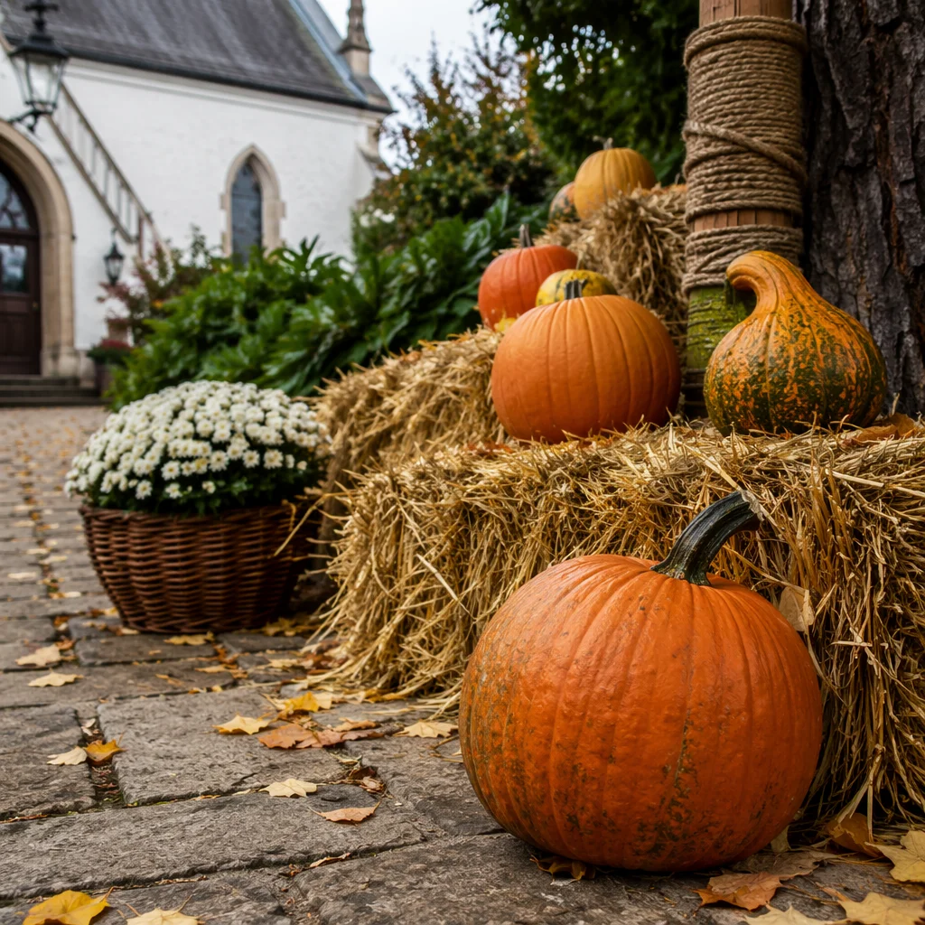 Autumn Harvest Pumpkins in Church Courtyard