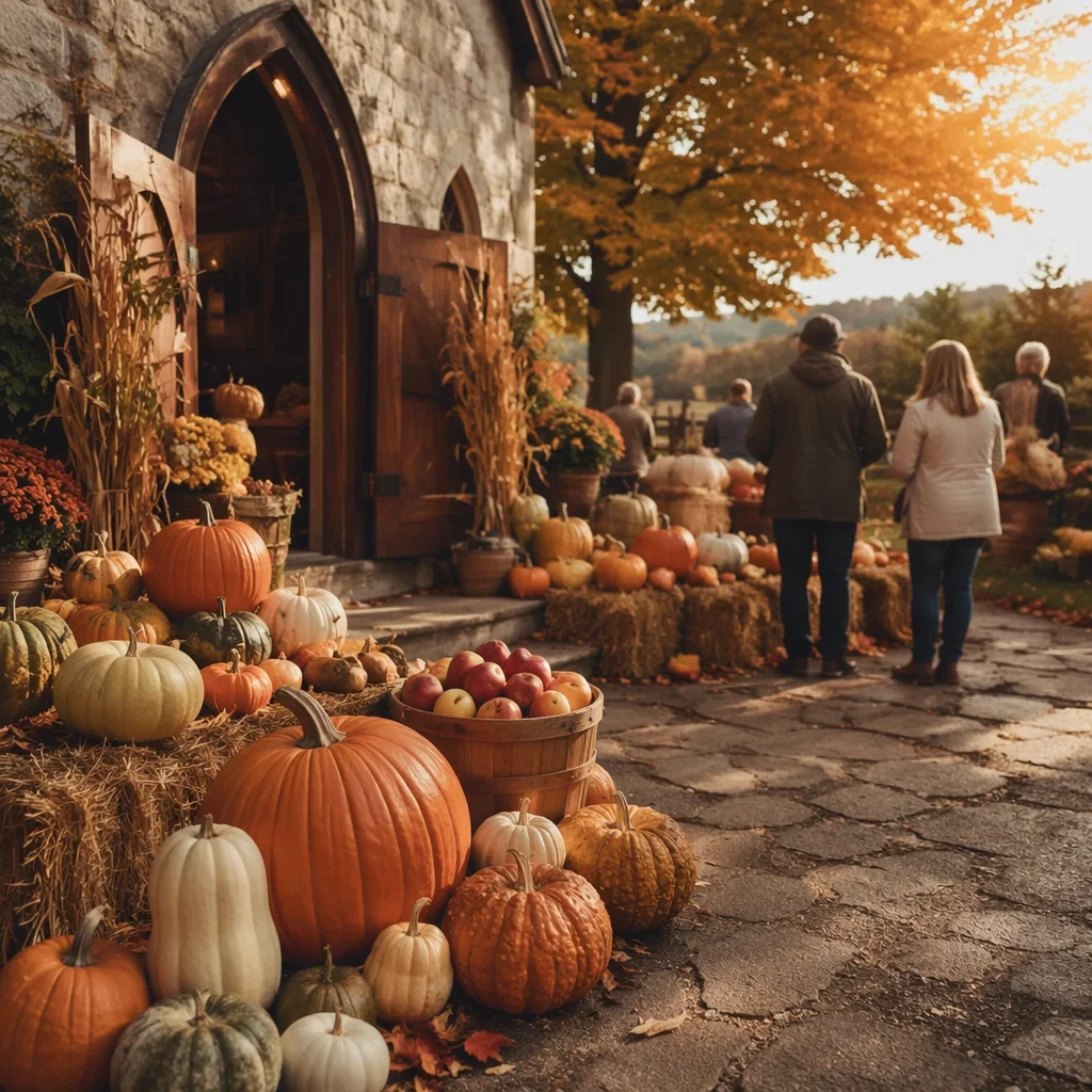 Autumn Harvest Display Outside Countryside Church