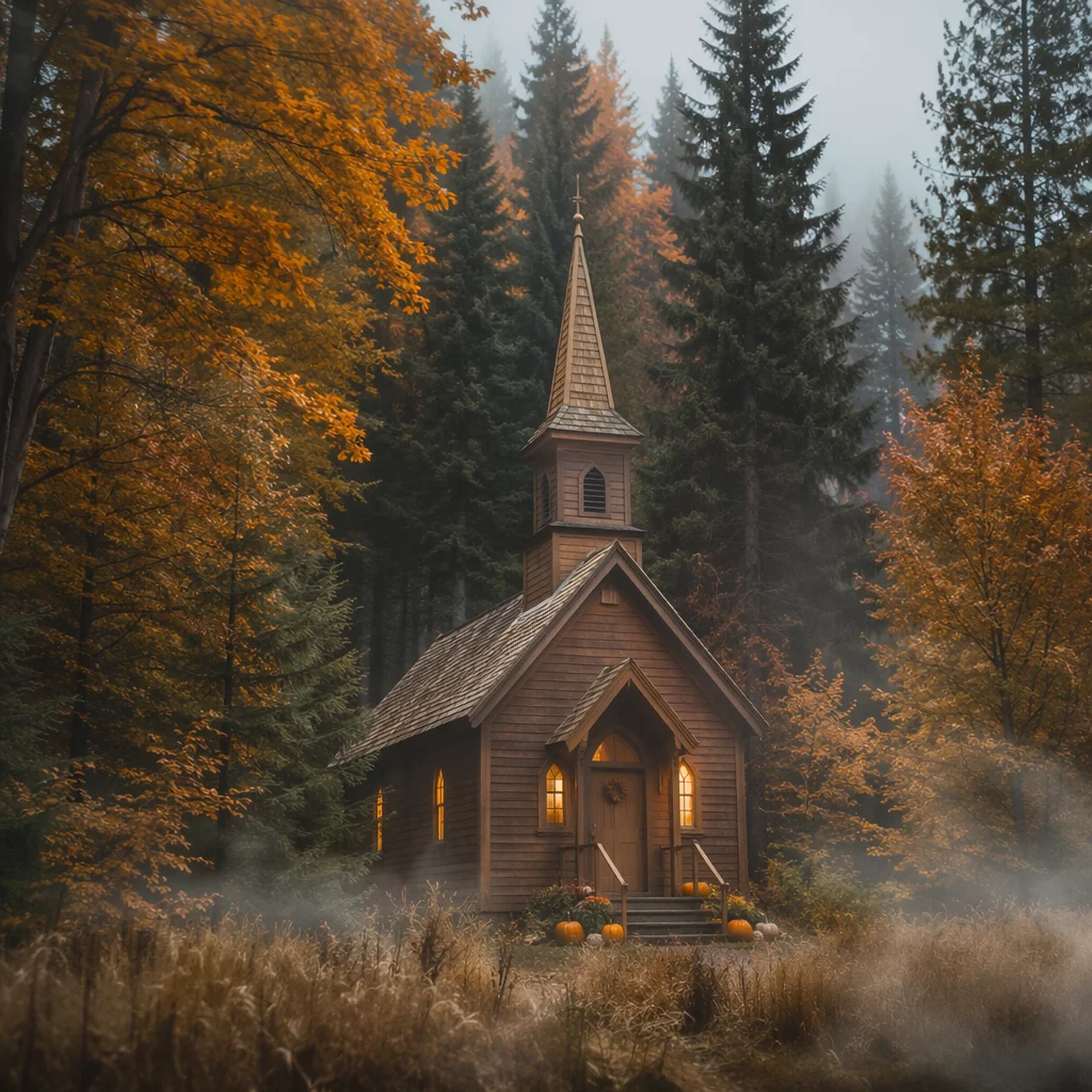Autumn Harvest Chapel with Pumpkins