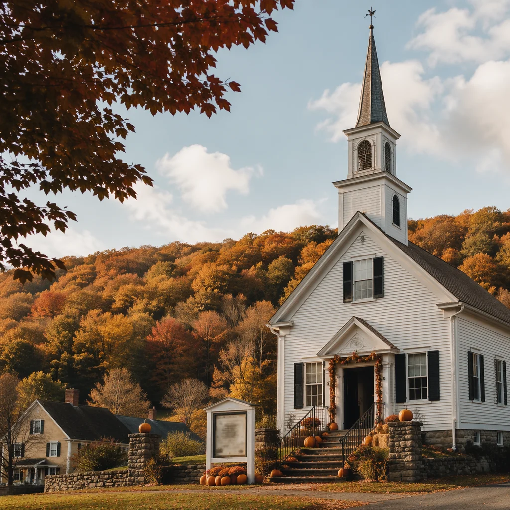 Autumn Harvest Chapel with Pumpkins