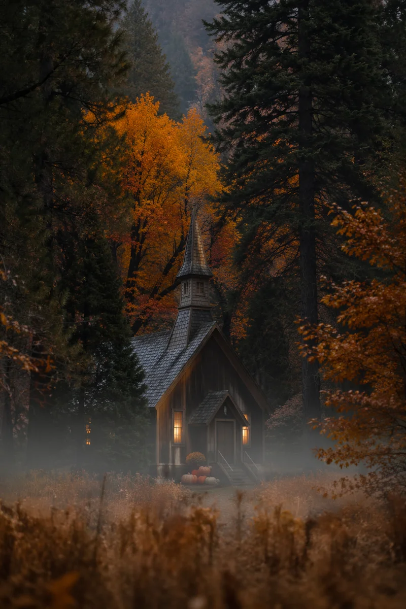 Autumn Harvest Chapel with Pumpkins