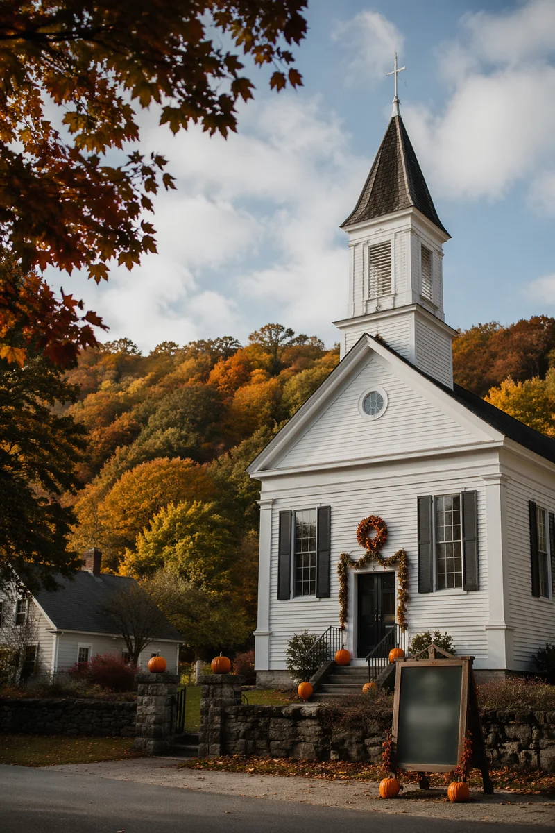 Autumn Harvest Chapel with Pumpkins