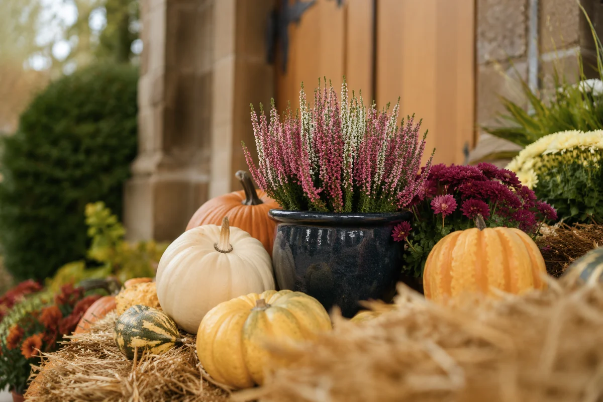 Autumn Harvest Pumpkins by Village Church Porch