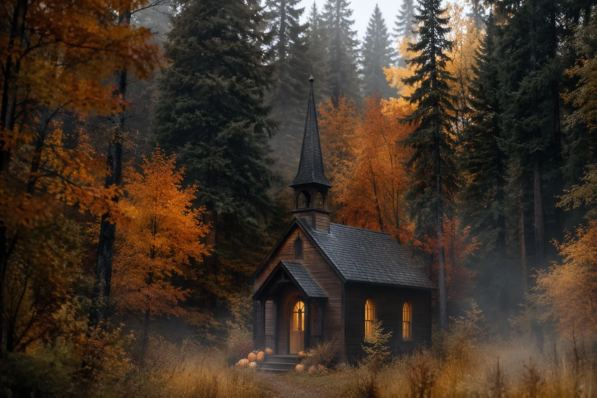 Autumn Harvest Chapel with Pumpkins