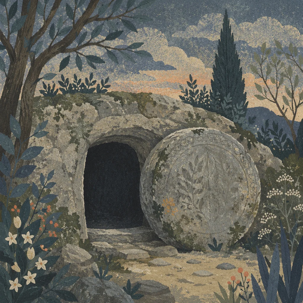 Holy Saturday Sealed Garden Tomb at Dusk
