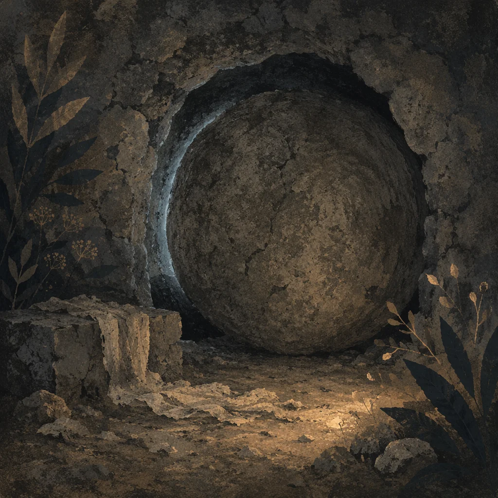 Holy Saturday Sealed Tomb in Moonlit Darkness