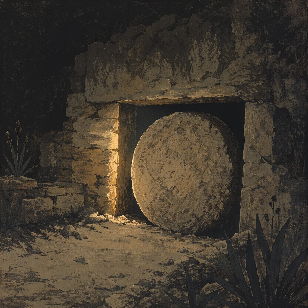 Sealed Holy Saturday Tomb in Darkness