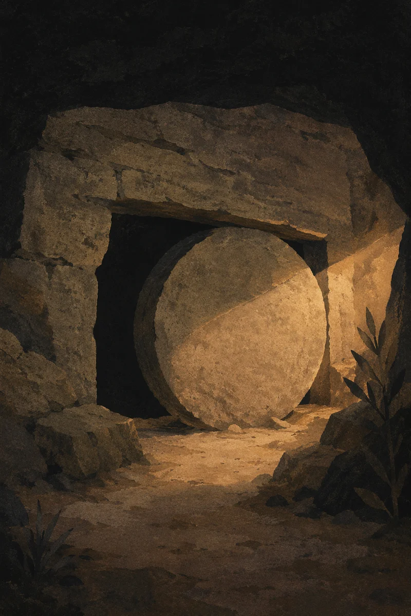 Sealed Holy Saturday Tomb in Darkness