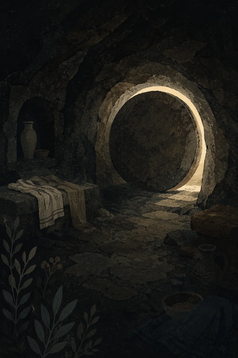 Sealed Holy Saturday Tomb in Darkness