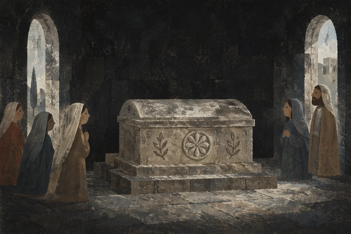 Sealed Holy Saturday Tomb in Darkness