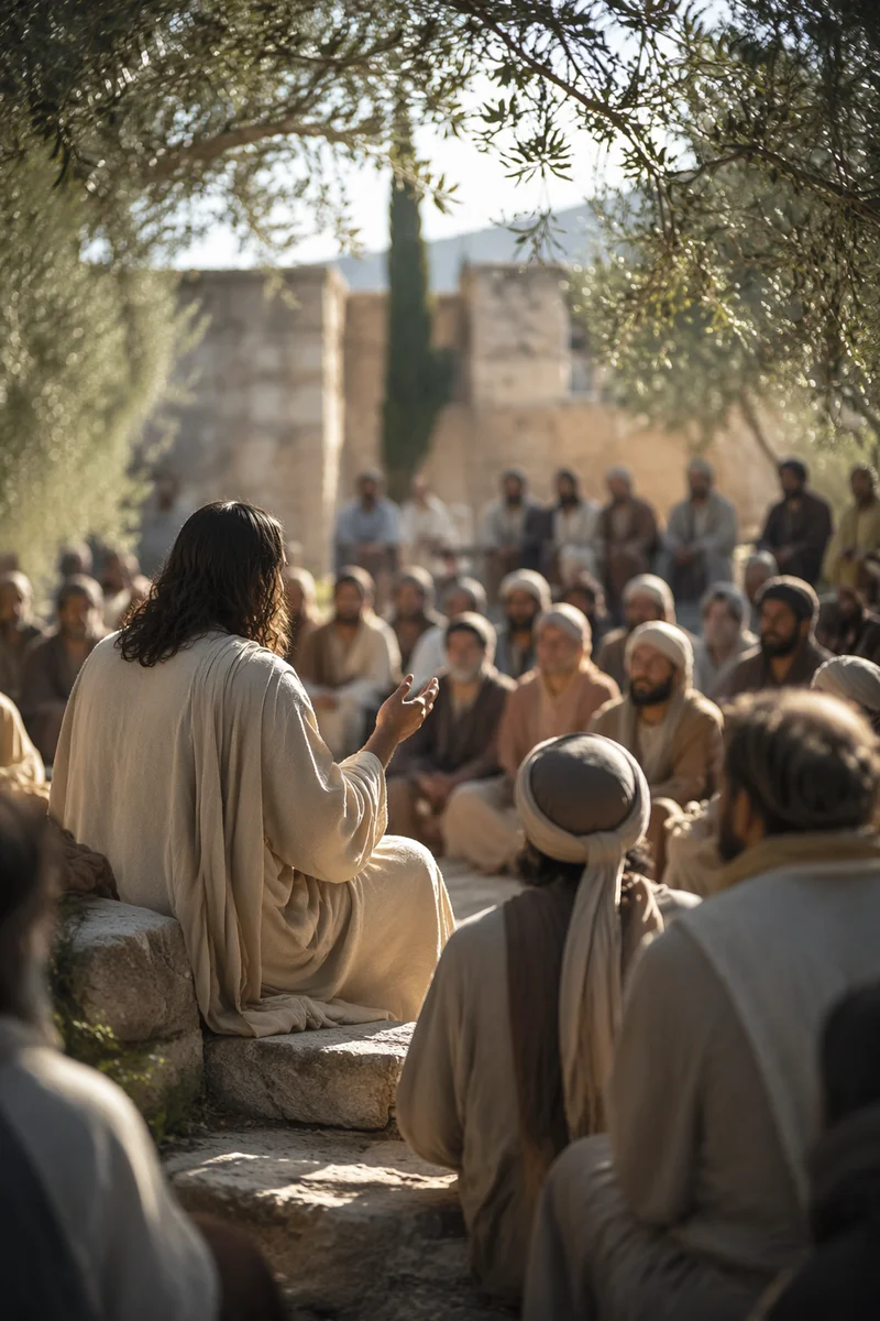 Holy Tuesday Parables in Ancient Courtyard