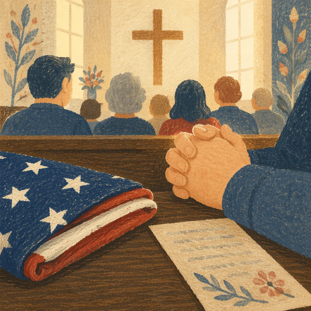 Patriotic Prayer Hands Beside Church Flag