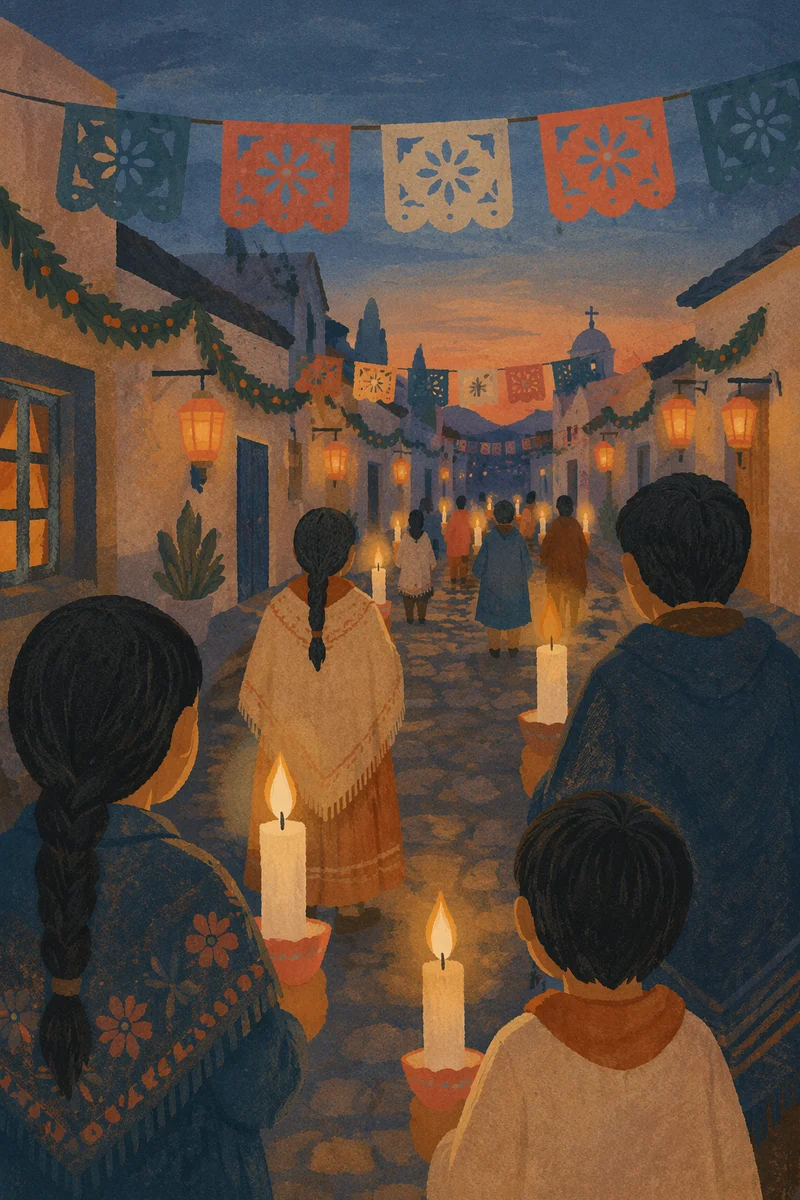 Las Posadas Candle Procession at Dusk