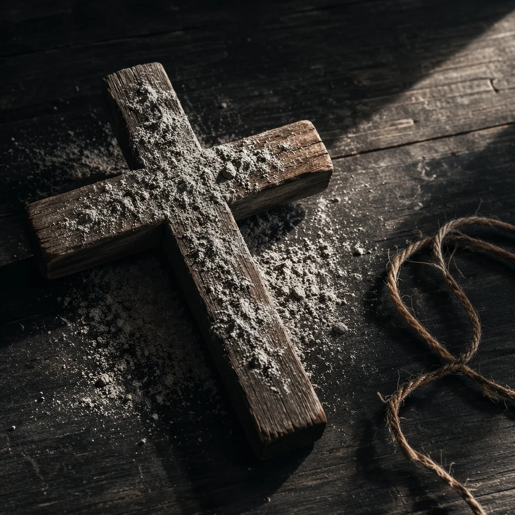 Lent Ashes on Rustic Wooden Cross