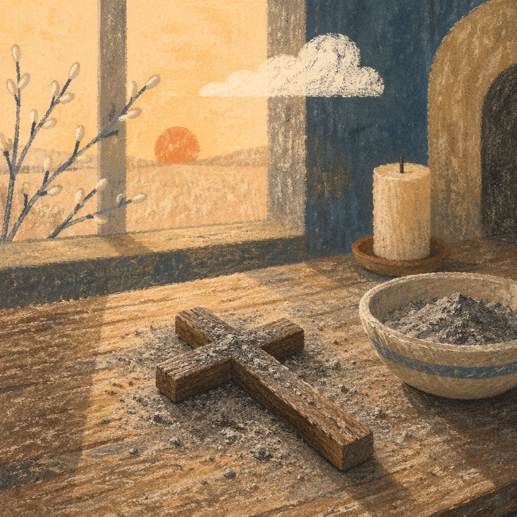 Lenten Ashes on Weathered Wooden Cross