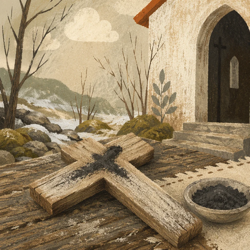 Lenten Ashes on Rustic Wooden Cross