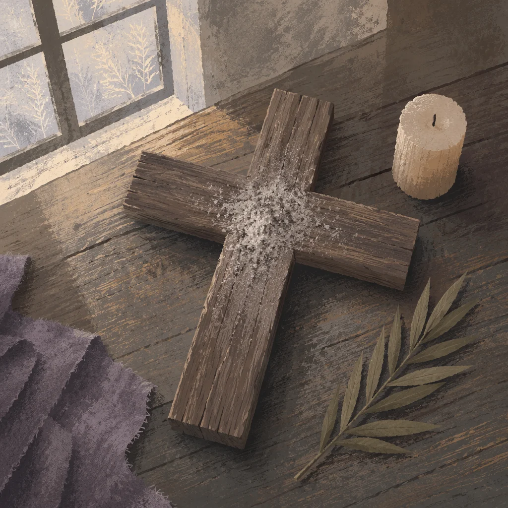 Lenten Ashes on Rustic Wooden Cross