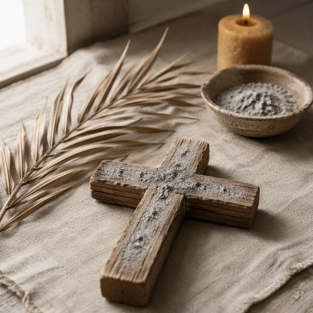 Lenten Ashes on Rustic Wooden Cross