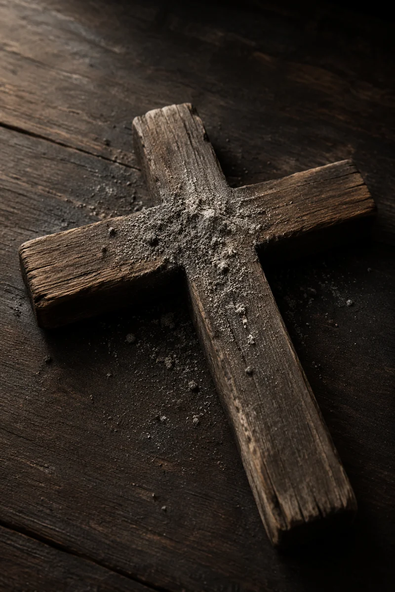 Lenten Ashes on Weathered Wooden Cross