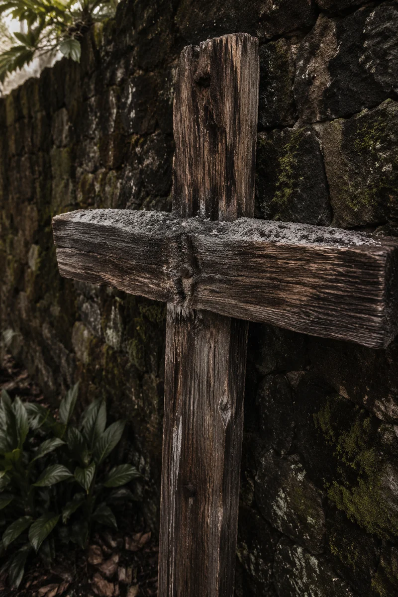 Lent Ashes on Weathered Wooden Cross